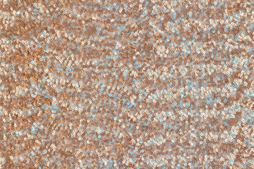 Abstract festive background with round sequins with color transition. Cooper and turquoise colors.
