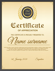 Certificate template with luxury and modern pattern suitable for diploma, conference, and honour. Vector illustration image