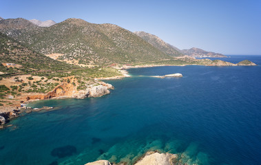 Fototapeta na wymiar Aerial view on coast and sea near Kalo Horafi beach on Crete, Greece.