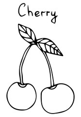 Cherry icons on a beautiful background. Elements for your design. Hand drawn vector illustration.