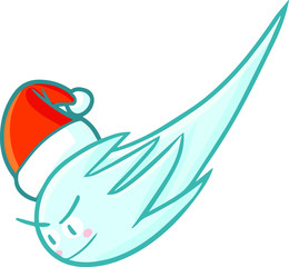 Cute and funny blue comet character wearing Santa's hat for christmas