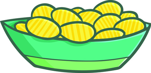 Funny and yummy potato chips in green bowl