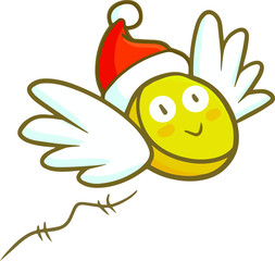 Cute and funny flying coin character wearing Santa's hat for christmas