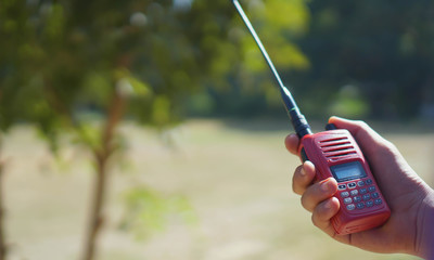 Man with a Walkie Talkie Red radio communication