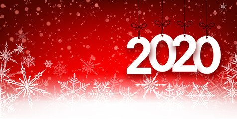 Red 2020 New Year background with snowflakes.