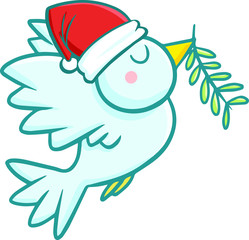 Funny and elegant dove wearing Santa's hat for christmas
