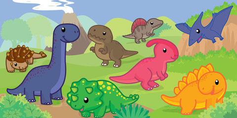 Obraz na płótnie Canvas Dinosaurs in the jungle, Dinosaurs cute