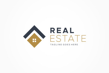 Black Gold Real Estate Logo. Construction Architecture Building Logo Design Template Element