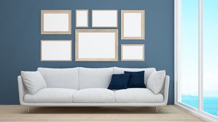 living area in hotel or villa with sea view - Interior design for summer or holiday artwork - 3D Rendering