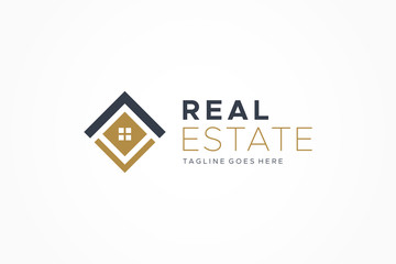 Black Gold Real Estate Logo. Construction Architecture Building Logo Design Template Element