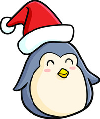 Cute and funny fat penguin smiling and wearing Santa's hat for christmas