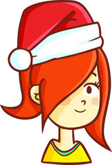 Cute and funny orange hair woman wearing Santa's hat for christmas