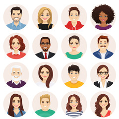 Fototapeta Smiling people avatar set. Different men and women characters collection. Isolated vector illustration. obraz