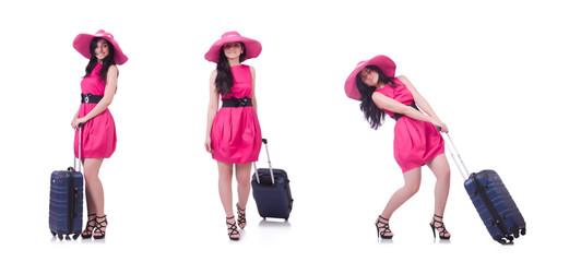 Young girl in pink dress travelling