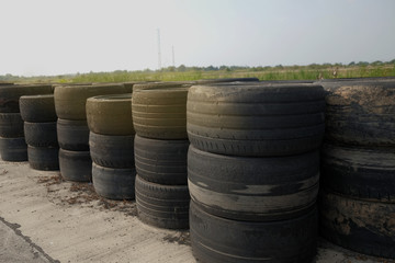 Used car tires pile in the yard