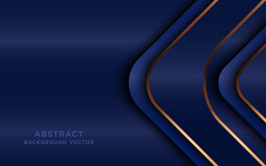 Modern navy blue 3d abstract background with circular and golden line shape.