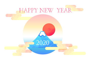 切り絵風_初日の出_富士山_年賀状素材_年賀状テンプレート_御来光_イラスト_ベクター_イラスト