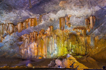Amazing scenery of paradise cave (Dong Thien Duong) with beautiful stalagmites and stalactites in Phong Nha - Ke Bang cave complex, the world natural heritage in Vietnam.
