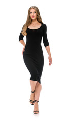 Fototapeta premium Beautiful elegent slender woman wearing black skinny dress