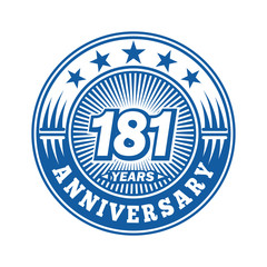  181 years logo. One hundred eighty one years anniversary celebration logo design. Vector and illustration.