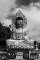 Image of the Buddha statue South Korea. Black and white Buddha statue.