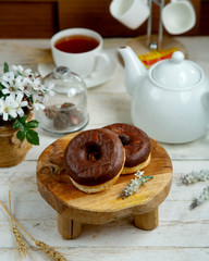chocolate donuts with black tea