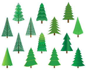 Christmas trees icons set on white background.