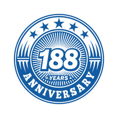  188 years logo. One hundred eighty eight years anniversary celebration logo design. Vector and illustration.