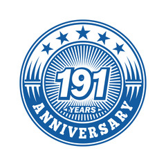  191 years logo. One hundred ninety one years anniversary celebration logo design. Vector and illustration.