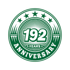  192 years logo. One hundred ninety two years anniversary celebration logo design. Vector and illustration.