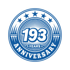  193 years logo. One hundred ninety three years anniversary celebration logo design. Vector and illustration.