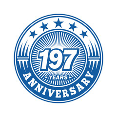  197 years logo. One hundred ninety seven years anniversary celebration logo design. Vector and illustration.