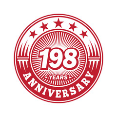  198 years logo. One hundred ninety eight years anniversary celebration logo design. Vector and illustration.
