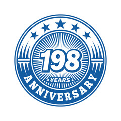  198 years logo. One hundred ninety eight years anniversary celebration logo design. Vector and illustration.