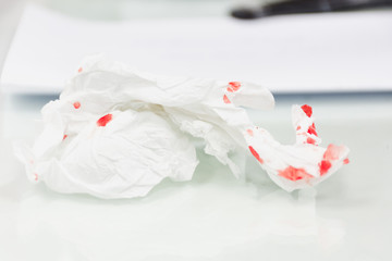 Fototapeta na wymiar Blood on the table tissue