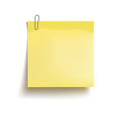 Yellow sticky note attached metal paper clip. Template for design. Vector illustration. - 306638755