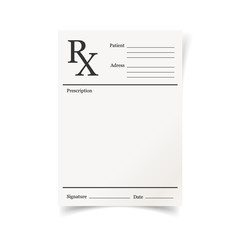Realistic prescription icon in flat style. Rx document vector illustration on white isolated background. Paper business concept. © Lysenko.A