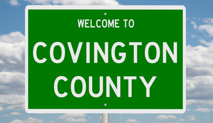 Rendering of a green 3d highway sign for Covington County