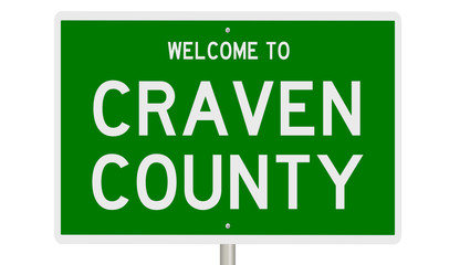 Rendering of a green 3d highway sign for Craven County