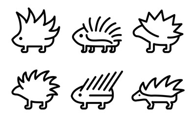 Porcupine icons set. Outline set of porcupine vector icons for web design isolated on white background