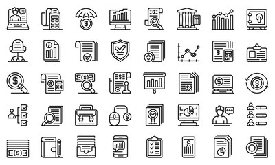 Audit icons set. Outline set of audit vector icons for web design isolated on white background