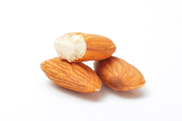 Processed almonds isolated on white background with clipping path