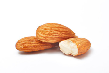 Processed almonds isolated on white background with clipping path