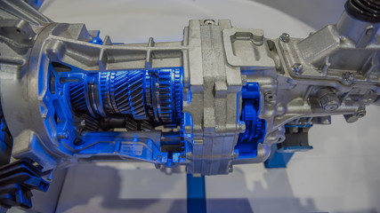Engine manual transmission gears work cross section on the car engine.
