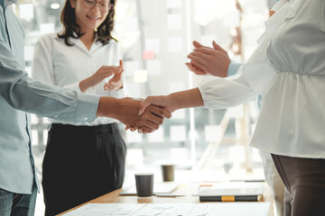 businessman shaking hands after meeting. Business people handshaking. Greeting deal, teamwork partnership