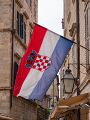 Croatian flag on display in Dubrovnik Old Town area, Croatia