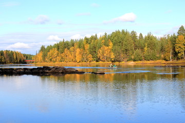 Fototapeta premium landscape with lake and trees
