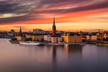 Deurstickers Stockholm Schilderachtig panoramisch uitzicht op Gamla Stan, Stockholm bij zonsondergang, hoofdstad van Zweden.