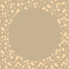Round floral frame with wildflowers in warm pastel colors. Summer floral pattern isolated on white background. Vector illustration
