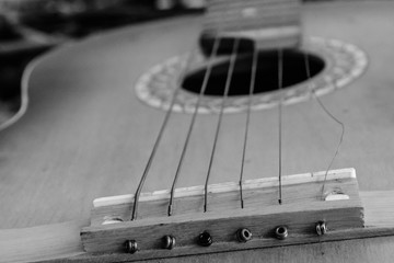 Six string acoustic guitar. Classical guitar. Closeup